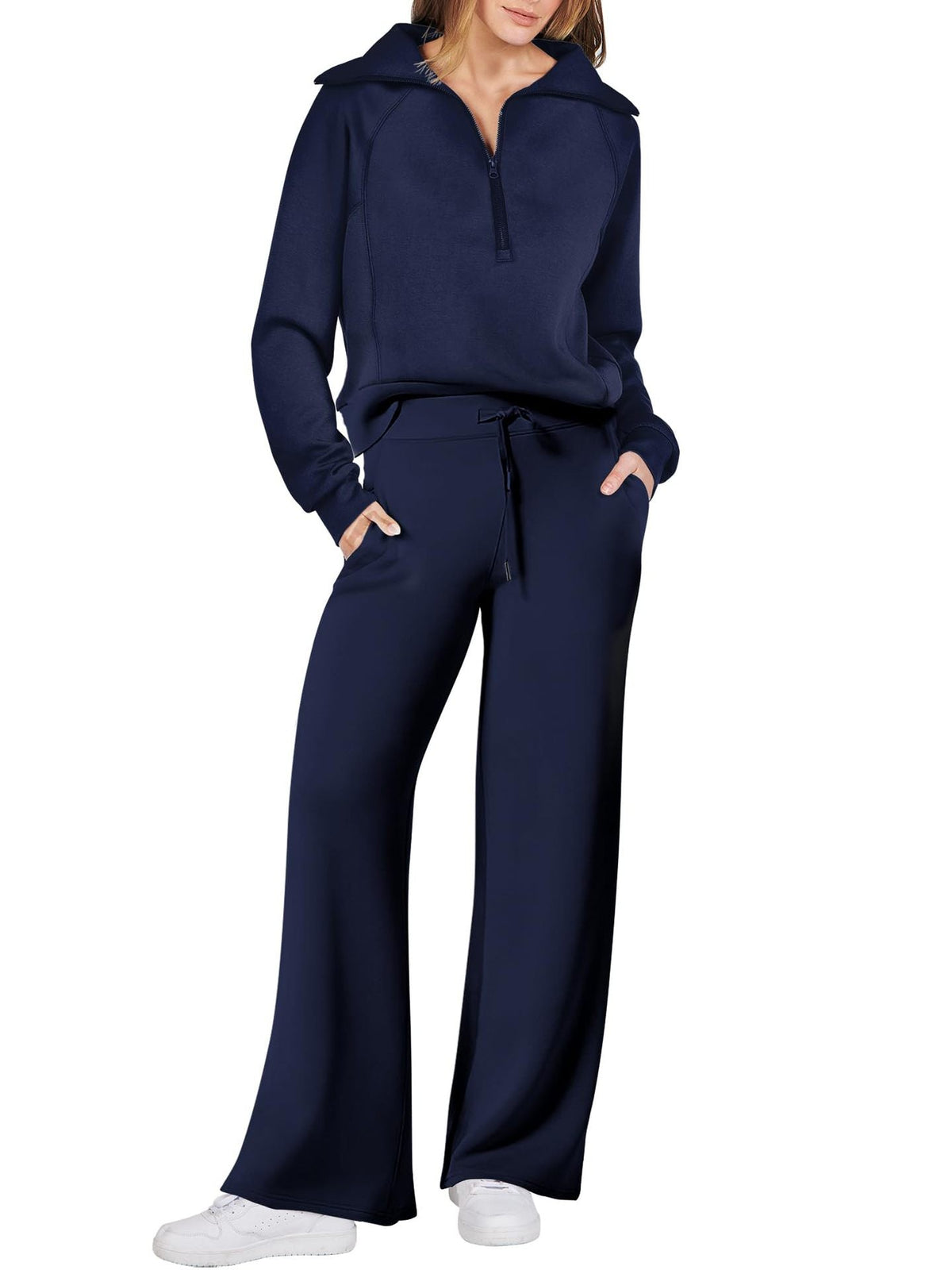 Women's Navy Collar Half Zip Suit (Buy 2 Free Shipping)