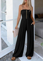 Women's Smocked Spaghetti Strap Wide-Leg Jumpsuit with Pockets