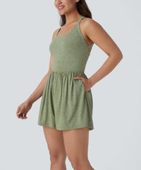 ⏰Hot Sale-Women's casual Backless Twisted Side Pocket 2-in-1 Resort Romper
