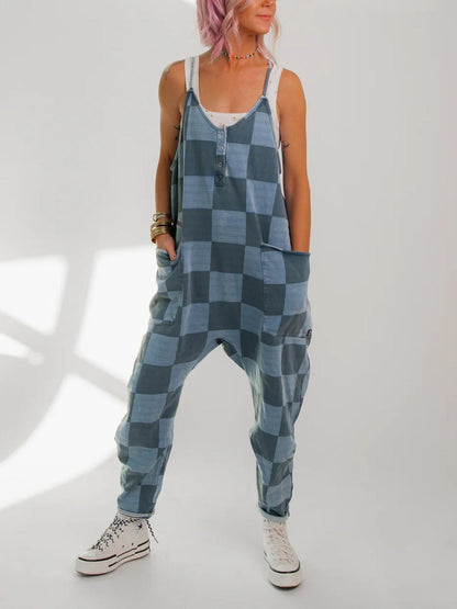 Women's Button Neck Suspender Jumpsuit Casual Overalls